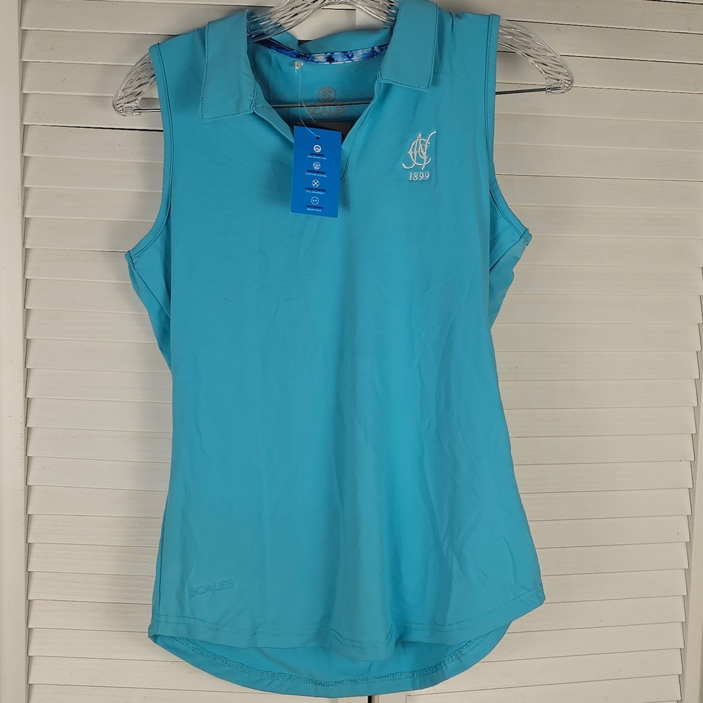 NWT Scales Womens Aqua Blie Sleeveless Polo‎ Golf Shirt Small